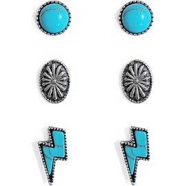 Western Turquoise Lightning Bolt Stud Earrings Bohemian Vintage Turquoise Thunder Flash Earrings Jewelry for Women, Metal Stone Turquoise, No Gemstone