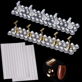 FSpronail 2Sets Nail Stand Holder for Nails Art Practice False Press on Tips Display,Gold Metal Aurora Acrylic Magnetic Stands,Pearl Diamond Manicure Display Base With 200pcs Clear Reusable Adhesive