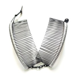 HairZing Stretchy Banana Hair Clip - Sturdy Hold, No Damage, Creases or Pain (Satin Cord) (Silver, Large)