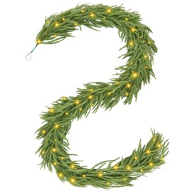 APUDWN 9FT Christmas Garland Real Touch Norfolk Pine Garland Christmas Artificial Faux Greenery Garland with String Lights for Fireplace Table Staircase Xmas Holiday Indoor Outdoor Decor (1 PCS)