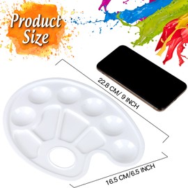Oval Paint Palette, FANDAMEI Plastic Paint Tray Palette, Painting Palette, Paint Tray Palettes Paint Pallets with Thumb Hole for Adults & Kids, for Painting or DIY Craft Class, White, 2 PCS