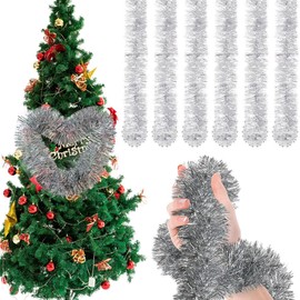 Pack of 6 x 2 m Christmas Garland Tinsel, Christmas Tinsel Garland, Tinsel Garland Christmas Tree, Christmas Decoration Metallic Garlands, Christmas Tree Decoration Tinsel, Tinsel Christmas Tree