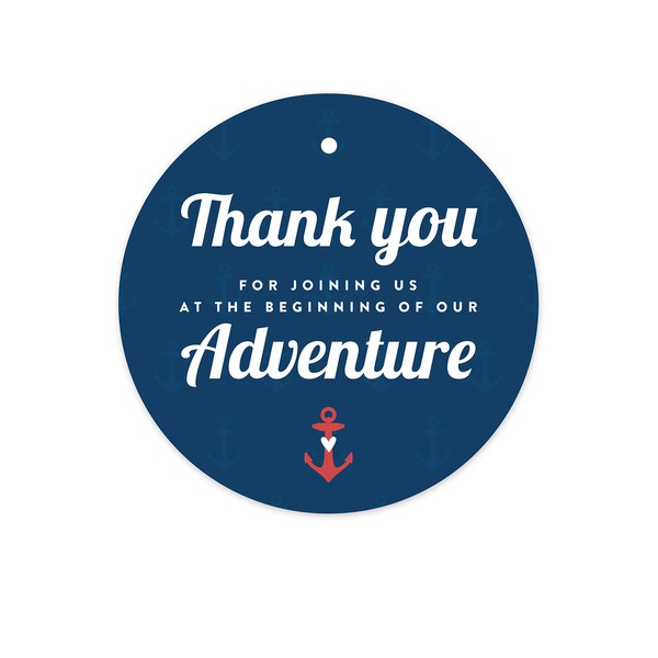 Andaz Press Nautical Ocean Adventure Wedding Collection, Round Circle Gift Tags, Thank You for Joining Us on Our Adventure, 24-Pack