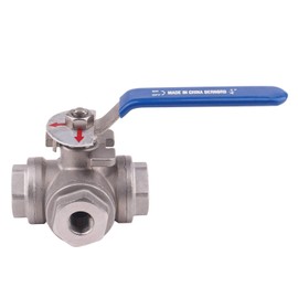 DERNORD 3-Way Ball Valve, L Mounting Pad, Stainless Steel 304 Female Type for Water, Oil, and Gas with Vinyl Locking Handle (1/4 Inch NPT)