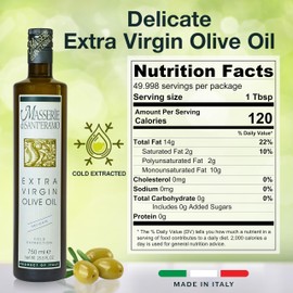 Delicate Italian Extra Virgin Olive Oil Cold Pressed - Light Olive Oil for Cooking and Frying, Imported from Italy - Masserie di Sant'Eramo - 25.5 Fl Oz (Pack 1)