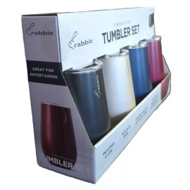 Rabbit Tumbler Set of 4-12 oz Double Wall Stainless Steel Wine Tumblers W/Lids