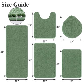 SHACOS Sage Green 5 Pieces Bathroom Rugs Set with Toilet Lid Cover
