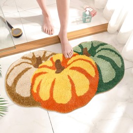 JarThenaAMCS Fall Bathroom Rug Pumpkin Tufted Bath Mat Absorbent Non Slip Shower Rug Front Door Mat for Autumn Harvest Thanksgiving Home Room, 19.7 x 35.4 Inch