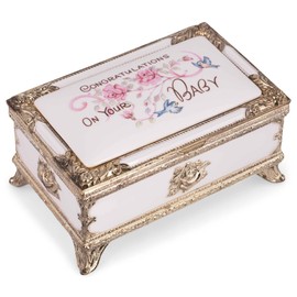 Splendid New Baby Girl Music Box Jewelry Box in Rectangular Shape with Lined Jewelry Compartment Playing Brahm's Lullaby