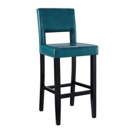 Riverbay Furniture 30" Faux Leather & Wood Bar Stool in Agean Blue/Black