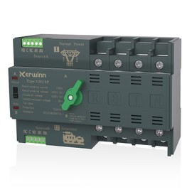 KERWINN Mini ATS Automatic Transfer Switch 100 amp Manual Power Transfer Switch 220V Dual Power Electrical Selector Switches DIN Rail Mount (4P)