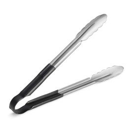 New Star Foodservice 35742 12-Inch Utility Spring Tongs, Stainless Steel, Vinyl Coated, Set of 12, Black