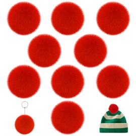 9Pcs Red Faux Fur Pom Pom Balls,3.15 Inch Soft Faux Rabbit Fur Pompoms with Elastic Loop,Round Fluffy Pompoms for DIY Keychain Hat Shoes Garment Hair Pins Earrings Wedding Accessories
