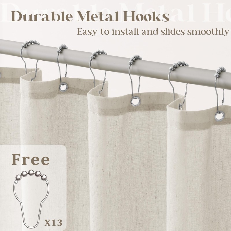 DUKIYO Extra Long Linen Shower Curtain 84 Inch Long Neutral