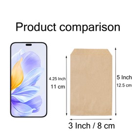 FOCCIUP 100 Pcs 3x5 Inches Mini Size Small Brown Kraft Paper Bags Flat Favor Treat Bag Envelopes for Party