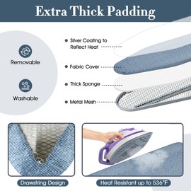 Giantex Ironing Board with Iron Rest, 57'' x 16.5'' Carbon Steel Iron Board with 4 Layer Heat Resistant Cover and Pad, 7 Adjustable Heights, Non-Slip Legs, Folding Heavy Duty Ironing Boards, Blue