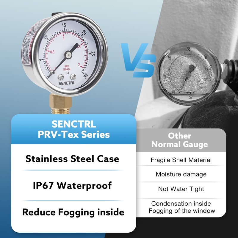 SENCTRL 0-30 Psi Low Pressure Gauge, 2" Dial Size, 1/4