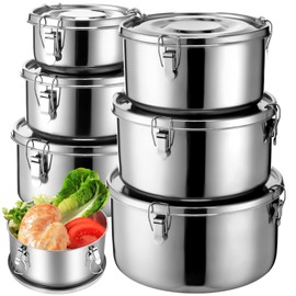 Skybooly 6 Pcs Stainless Steel Bento Box with Lockable Clips to Leak Proof Food Storage Containers Metal Lunch Container, Reusable Dishwasher Safe Lunch Snack Boxes, 6 Sizes
