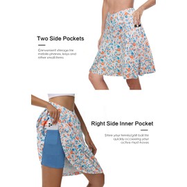 KORALHY Golf Skirt Athletic Skorts for Women with Pockets Knee Length Skirts Summer Tennis Skirts Dressy Casual Blue Floral XL
