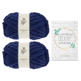 Eternal Bliss Yarn from Yarn Bee, Jumbo Chunky Chenille Yarn for Knitting, Crocheting, and Crafts, 2 Pack Bundle with Craft Notebook from Pro31 Press (Navy)