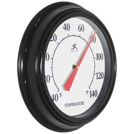 Infinity Instruments 12 inch Traditional Classic Basic No Battery Required Built-in Hygrometer Indoor/Outdoor Thermometer for Patio, Porch, Living Room Essential Durable Wall Thermometer, Black