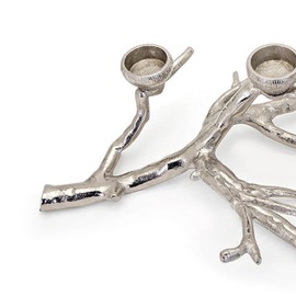 Benjara 23 Inch Metal Tea Light Holder, Tree Branch Design, 4 Candle Slots, Silver