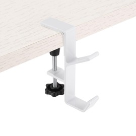 PATIKIL Purse Hook for Table, Double Hooks Adjustable Clamp-on Purse Hanger for Desk Portable Nail Free Heavy Duty Under Desk Handbag Holder Backpack Headphone Small Hook, White
