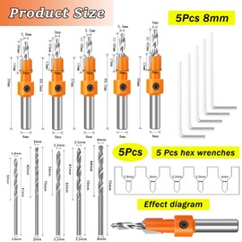 Begpoee Pack of 10 Countersink Drill Bits, Conical Drill for Wood, HSS Wood Drill with Countersink, HSS Drill Set, Wood Drill Set, with Hex Key, for Softwood, Hardwood and Plastic (2.8/3/3.2/3.5/4 mm)