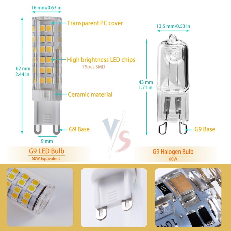 G9 LED Bulbs,6 Watt (60W Equivalent) 120V Non-dimmable No Flicker,
