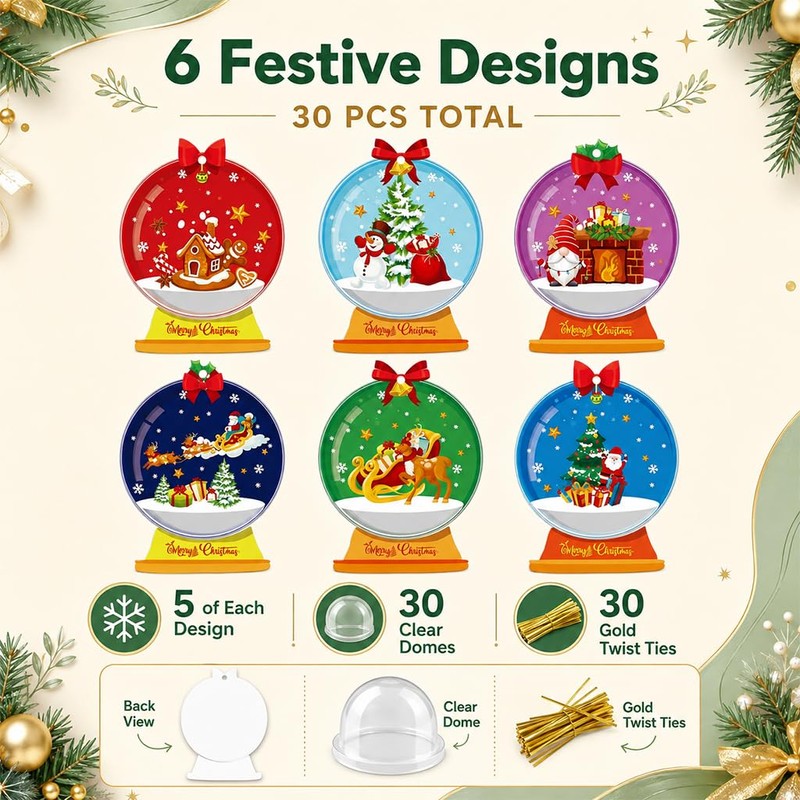 30 Pack Merry Christmas Candy Domes Holder Cards, Xmas Candy
