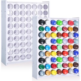 Sunnychicc 2 Pcs 63 Holes Craft Paint Storage Organizer Vertical Rack Stand 2 oz Paint Bottle Wall Mounted Storage for Art Supplies, White