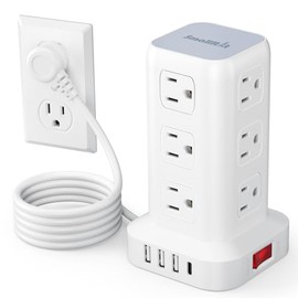 SMALLRT Regleta Torre Multicontacto, Extension Electrica USB C, Conector Multiple Enchufe 1.98 M con 12 Salidas CA y 4 Puertos USB (1 USB C), Extensió