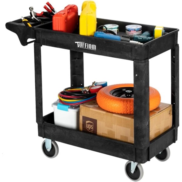 Rolling 2-Tier Mobile Storage Organizer Plastic Service Utility Cart with