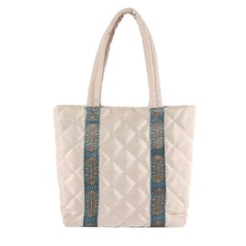CORIOS Women's Quilted Handbag Buffer Shoulder Bag Nylon Waterproof Carry Bag Padded Quilted Bag Lightweight Tote Bag Fabric Bag Large Clutch Bag Handbag, khaki, L