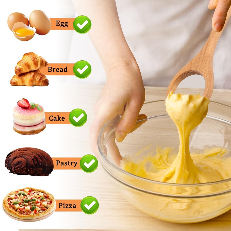 LLMSIX Danish Dough Whisk, Wooden Bread Whisking Tool for Mixing,