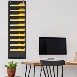 QWORK® 2 Pack 10 Pocket File Storage, Storage Pocket Chart, Hanging File Organizer, with Cards & Hooks for Classroom, Office, & Home Storag