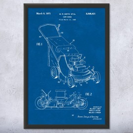 Framed Lawn Mower Print, Gardener Gift, Lawn Care Tools, Yard Work Art, Mower Blueprint, Hardware Store Decor, Dad Gifts Blueprint (16x20)