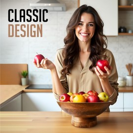 Fairwood Way Wooden Fruit Bowl for Kitchen Counter, Natural Wood Pedestal Bowl, Decorative Centerpiece for Table, Footed Bowl for Food, Fruit, Bread or Decor