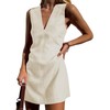 Megfie Womens Summer Cotton Linen V Neck Short Dress Sleeveless