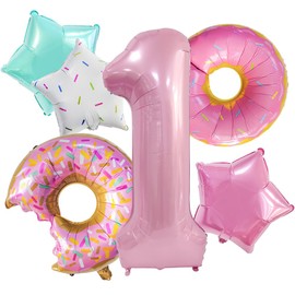 Donut First Birthday Decorations, Sweet One Birthday Party Decorations Supplies for Girls, 40” Pink 6 Pcs One Balloons Donut Balloons for Donut Party First Birthday Party