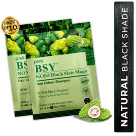 BSY Noni Black Hair Magic Shampoo | Noni Hair Colour | Noni Hair Dye | Hair Dye Shampoo | Shampoo-Based Hair Colour | 10 Minutes Hair Colour | Ammonia Free Hair Colour | Shampoo | (20 ml x 10)