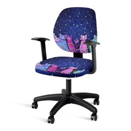 Xoenoiee Cute Cats Starry Night Print 2 Sets Office Chair Seat Cover with Backrest Cover Polyester Computer Chair Cover Stretchable Slipcover Desk Chair Cover