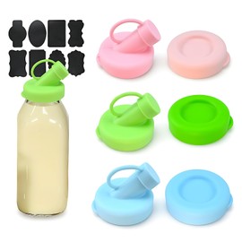 6 Pack Silicone Milk Bottle Caps, 48mm Diameter Glass Jug Replacement Lids Fit Stanpac & Stock Your Home & Libbey, Leak Proof, Odorless Reusable Airtight Glass Bottle Dispenser Caps
