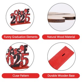 WIKHIA Graduation Party Decorations, 4 Pieces Class of 2025 Grad Congratulate Wooden Centerpieces, Table Toppers for High School College Graduation Party Prom Favor Supplies Photo Booth Props, Red