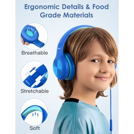 Nabevi Kids Headphones, Childrens Headphones with Microphone, 85dB/94dB Volume Limit, HD Sound, Sharing Function, Adjustable Foldable Wired Toddler Headphones for School/Travel/PC/Phone, Blue