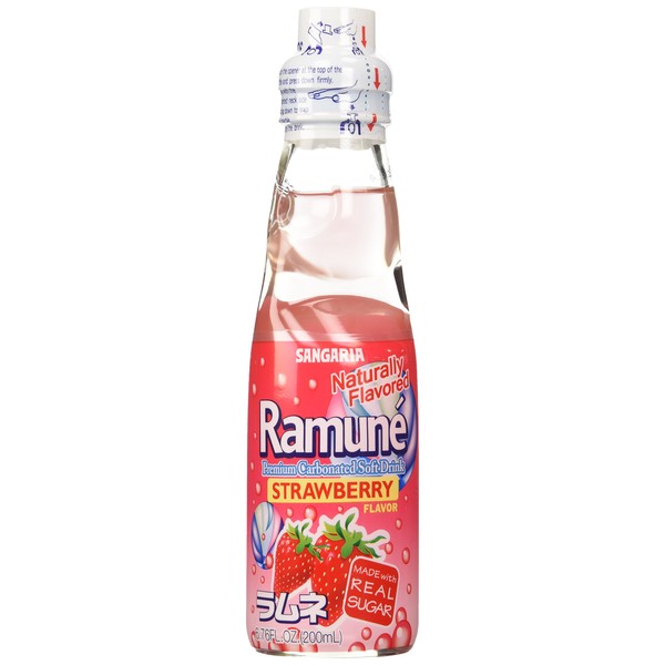 Sangaria Ramune Marble Soft Drink Strawberry Flavor 6 Pack