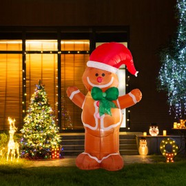 eUty 8FT Gingerman Christmas Inflatable Indoor/Outdoor Decoration Gingerman Santa with Big Hug Bulit-in LED