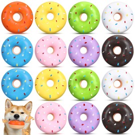 JellyArch 16 Pcs Donut Dog Toys Latex Squeaky Dog Toys for Aggressive Chewers Tough Durable Dog Chew Toy No Stuffing Teething Toys for Interactive Play Small Medium Large Dog Christmas Birthday Gift