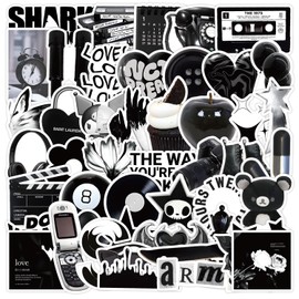 50 Packs Black Stickers Water Bottles Laptop Phone Motorcycle Computer Guitar Skateboard Hydroflasks Black Vinyl Sticker Waterproof Aesthetic Trendy Decals for Teens Girls Adults