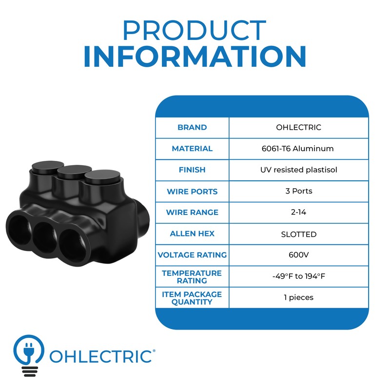 OHLECTRIC Insulated Wire Connector 3 Port Dual Side Entry for